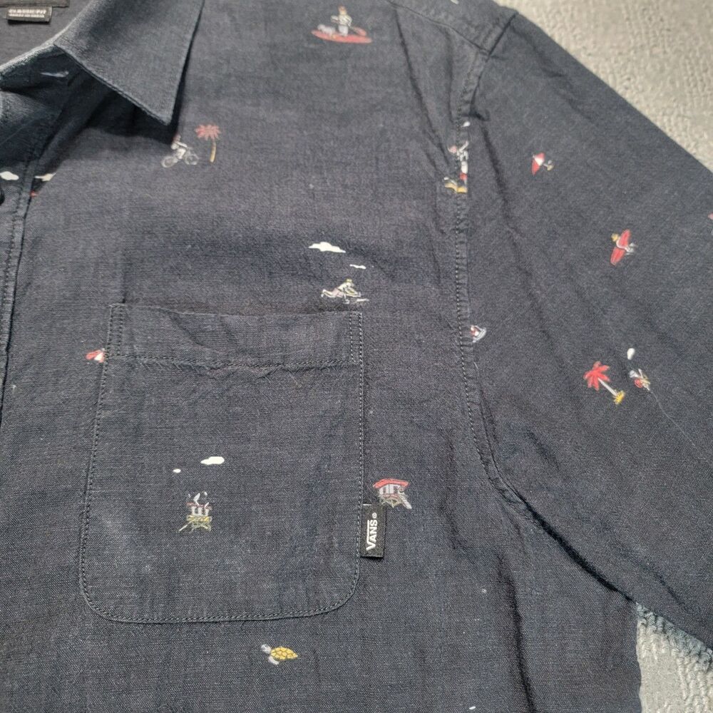 Vans Shirt Mens L Short Sleeve Button Up Black Tres Palmas Beach Scenes Print - Picture 5 of 12